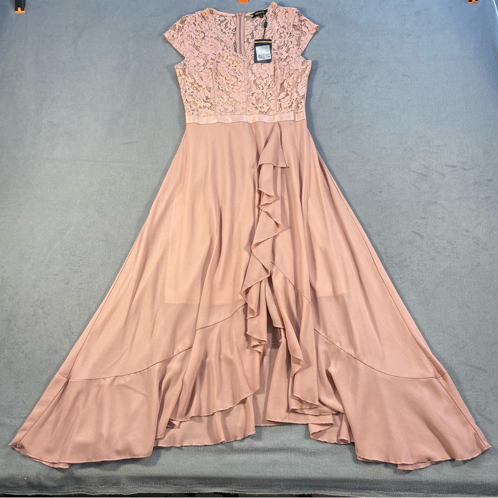 Miusol Women’s Blush/pink Lace Chiffon High Low Maxi Dress w/ruffle hem, size M